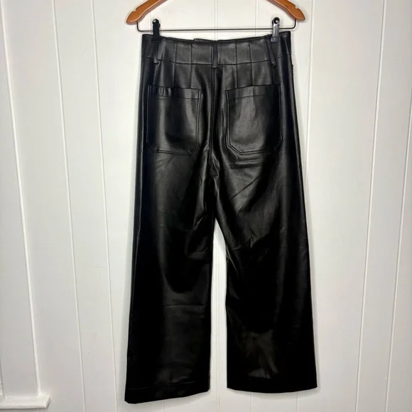 Maeve Anthropologie Black Colette Faux Leather Crop High-Rise Wide Leg Pants 29 - Picture 3 of 6